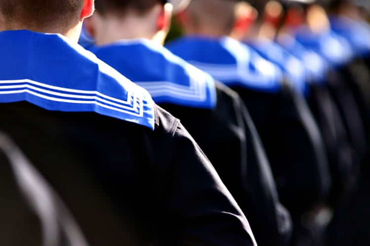 U.S. service members lined up in marching position